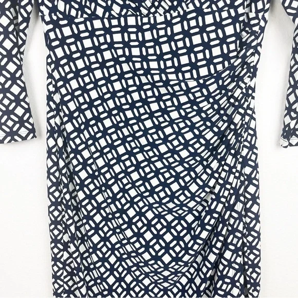Lauren Ralph Lauren V-Neck Faux Wrap Dress Navy White Size 6 - Picture 11 of 15